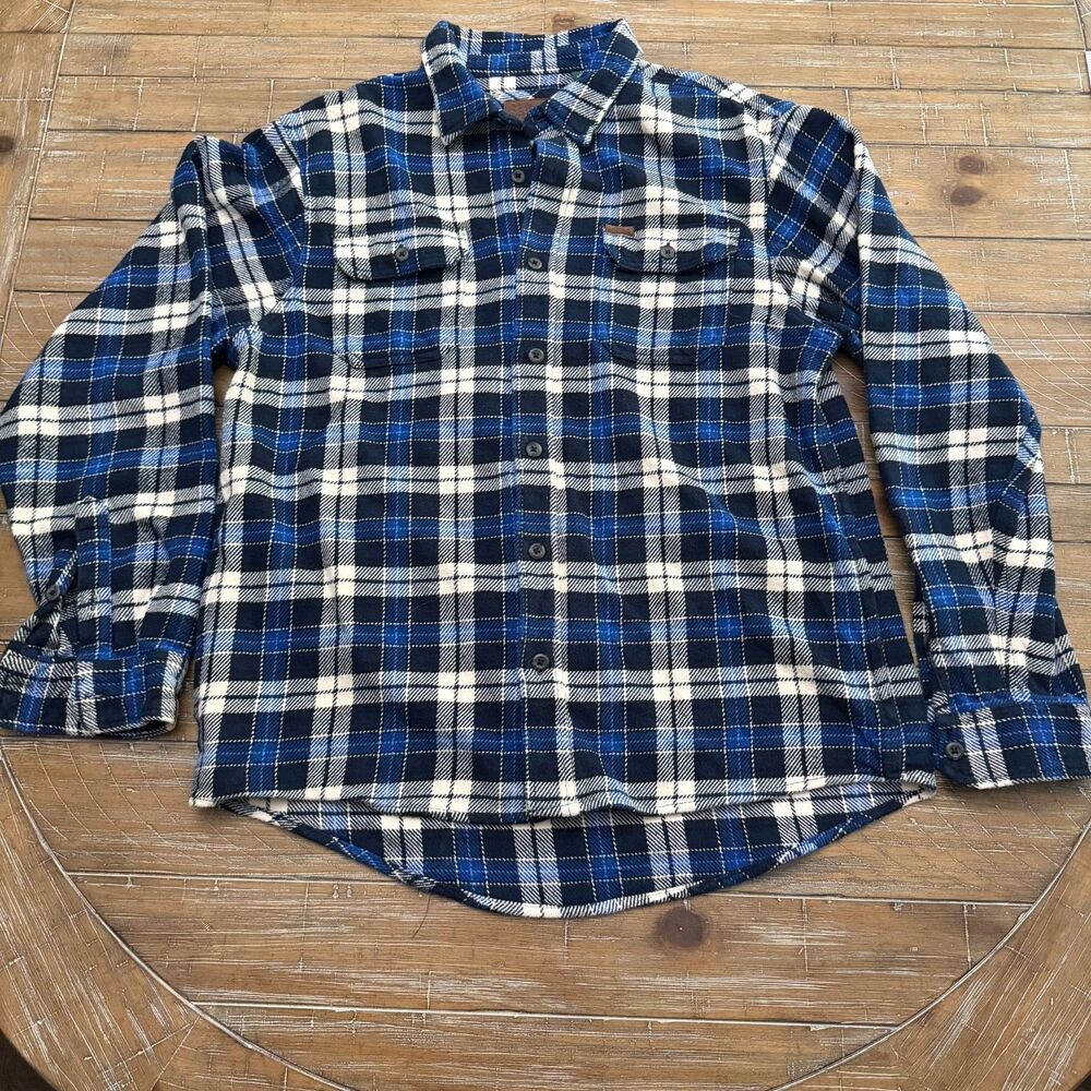 Orvis Flannel Shirt Mens Large Blue Plaid Button Front Long Sleeve Cotton
